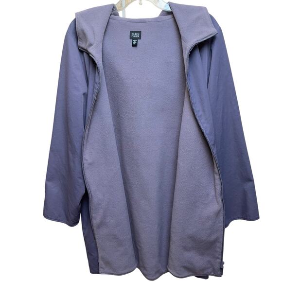 Eileen Fisher Coat Women's Size Large Purple Fleece Lined Cotton Nylon Hood Zip - Picture 5 of 9